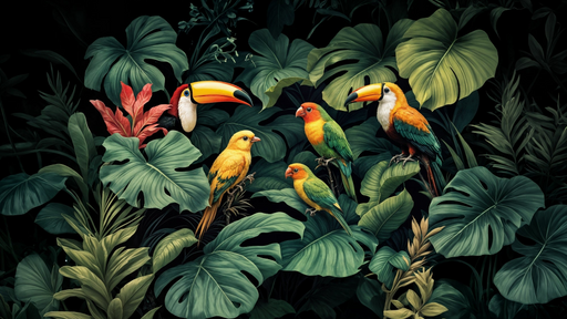 Papier peint toucans et perroquets Design exotique et vibrant