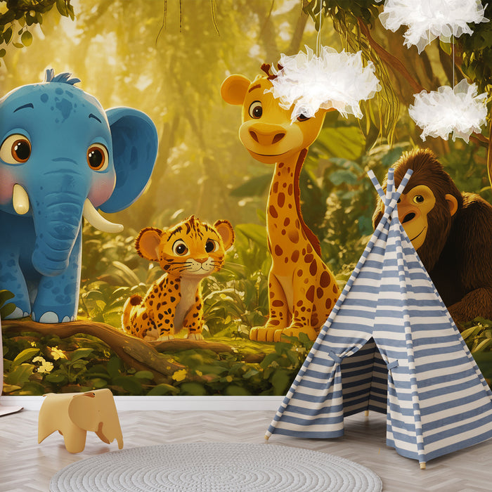 Papier peint animaux de la jungle | Aventure amusante pour chambre d'enfant