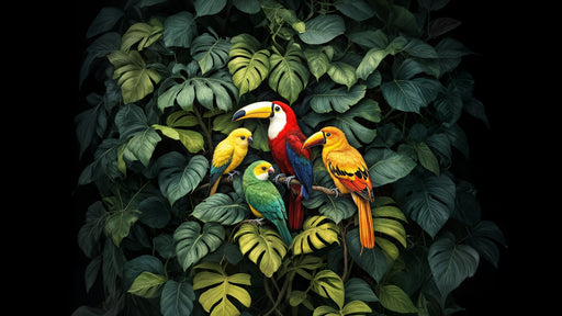 Papier peint tropical Oiseaux exotiques et feuillage luxuriant