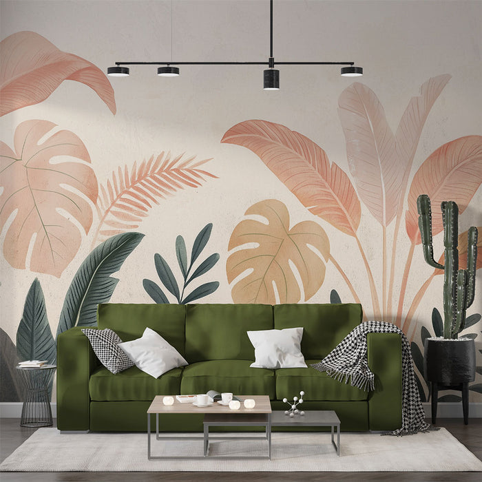 Papier peint feuillage tropical | Design pastel et élégant