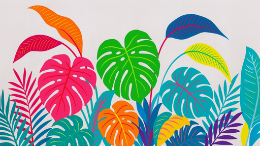 Papier peint tropical Feuilles multicolores exotiques
