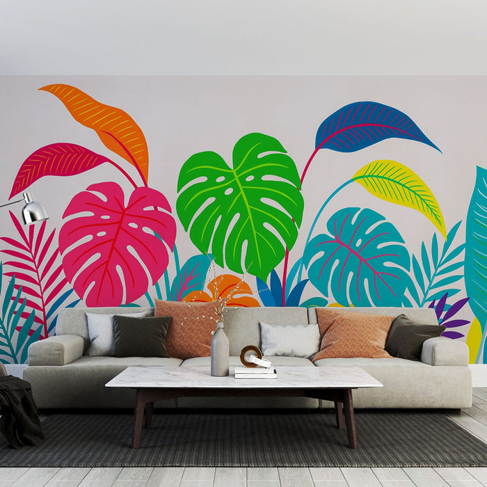 Papier peint tropical | Feuilles multicolores exotiques