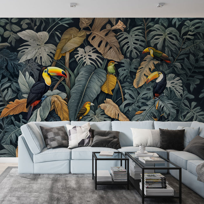 Papier peint jungle oiseaux | Design exotique et luxuriant