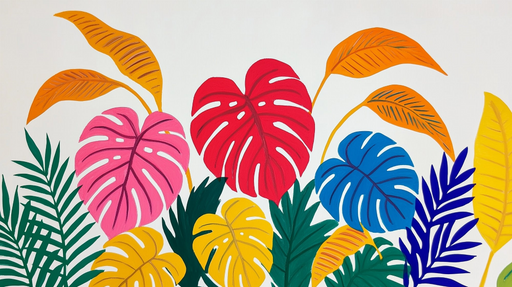 Papier peint tropical Motif feuillage coloré