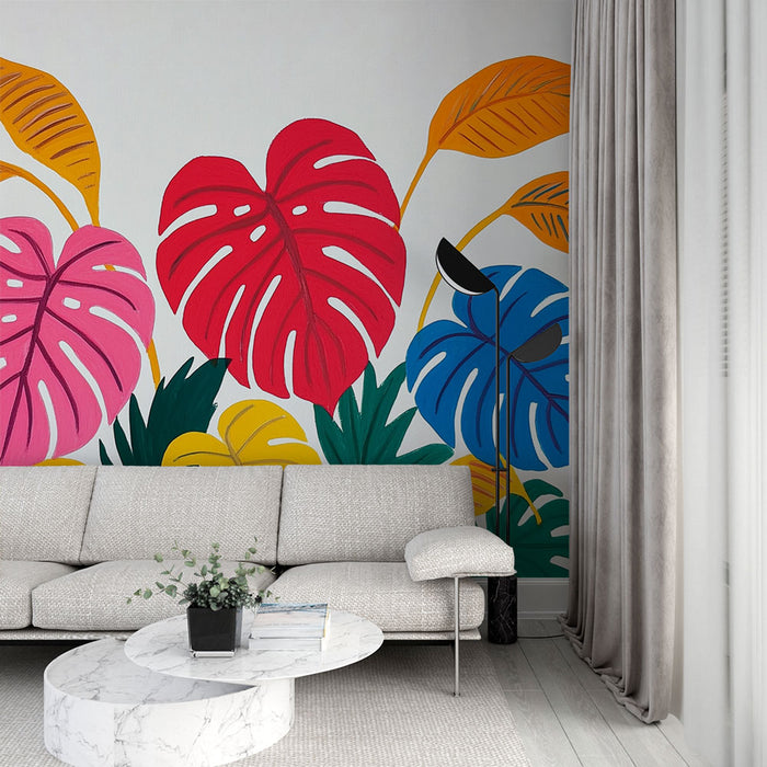 Papier peint tropical | Motif feuillage coloré