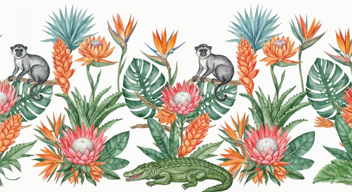 Papier peint jungle exotique Singes et flore tropicale