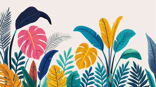Papier peint tropical Feuilles colorées