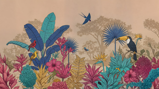 Papier peint jungle tropicale Motifs colorés et exotiques