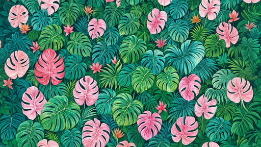 Papier peint tropical Feuilles luxuriantes et fleurs exotiques