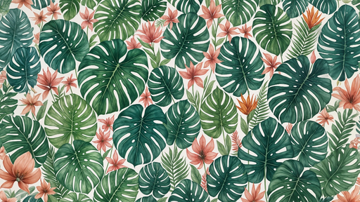 Papier peint tropical Feuilles vertes et fleurs exotiques