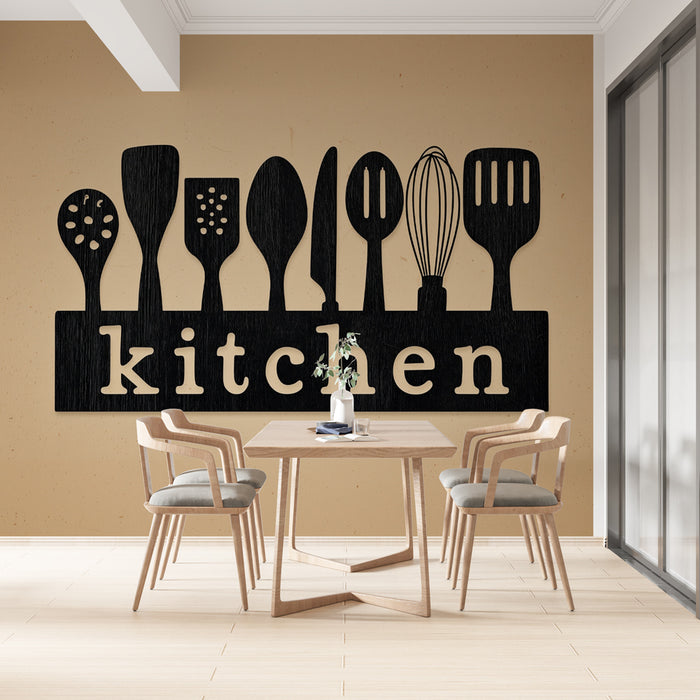 Papier peint cuisine | Ustensiles en métal noir