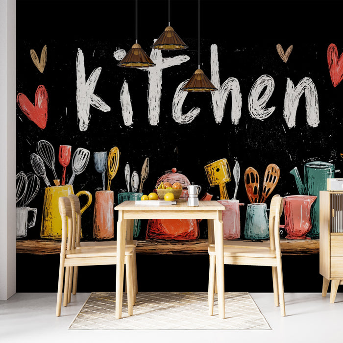Papier peint cuisine | Illustrations colorées d'ustensiles