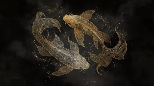 Papier peint poisson Koi Élégance dorée et noire
