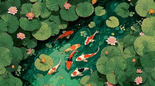 Papier peint étang de carpes Sérénité aquatique