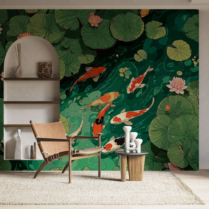 Papier peint étang de carpes | Sérénité aquatique