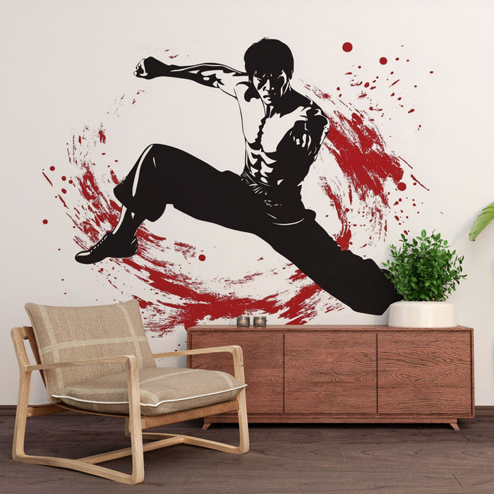 Papier peint arts martiaux | Design dynamique rouge et noir