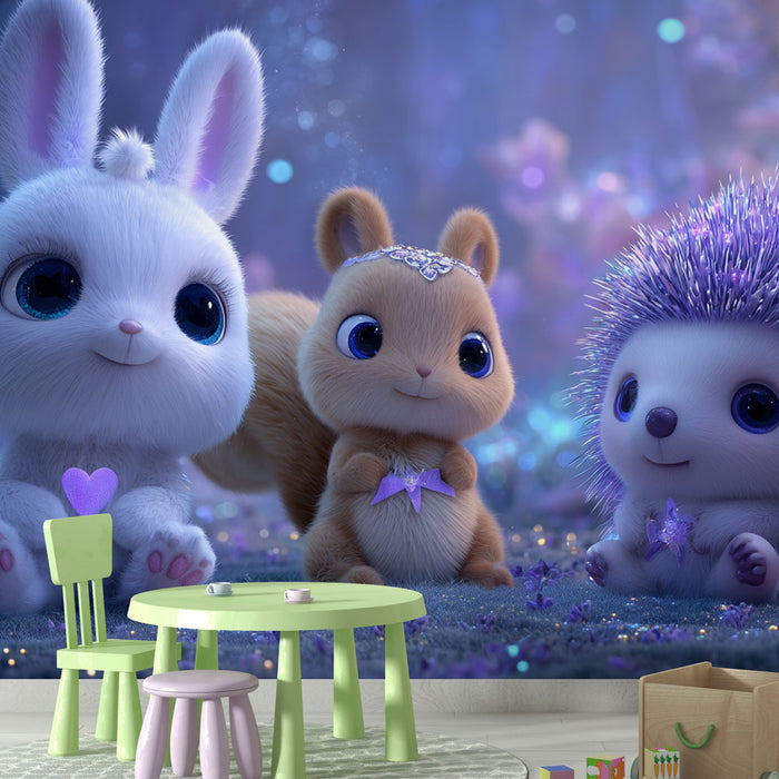 Papier peint animaux enchantés | Forêt féerique lumineuse