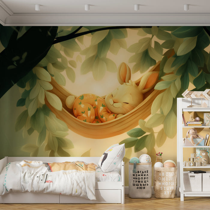 Papier peint lapin endormi | Illustration douce pour chambre d'enfant