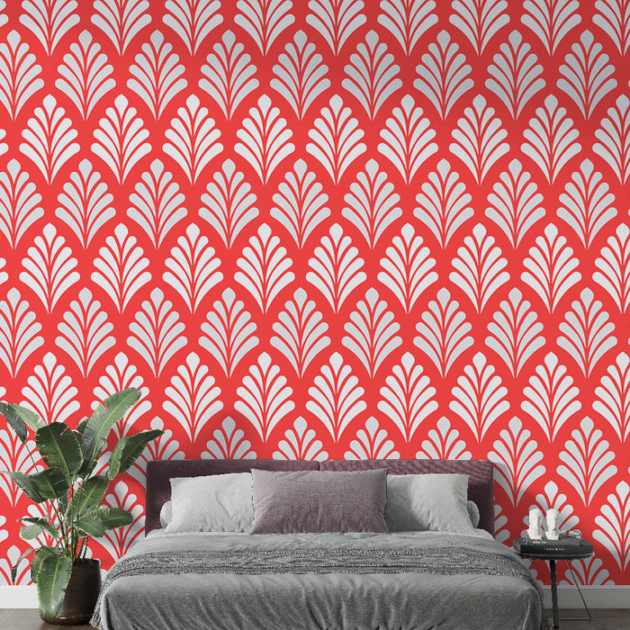 Papier peint motifs floraux | Rouge et Gris