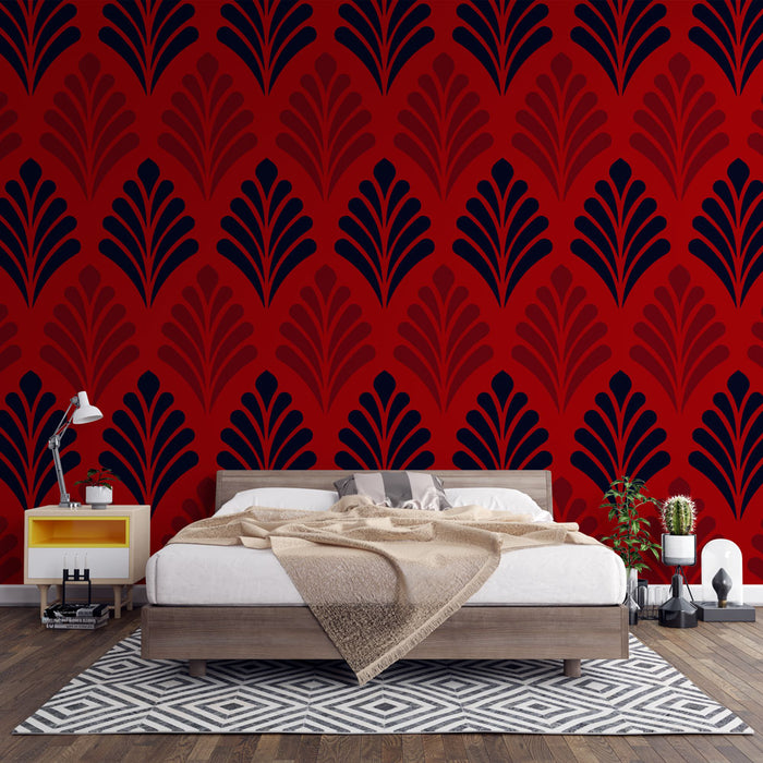 Papier peint floral | Motif rouge et noir