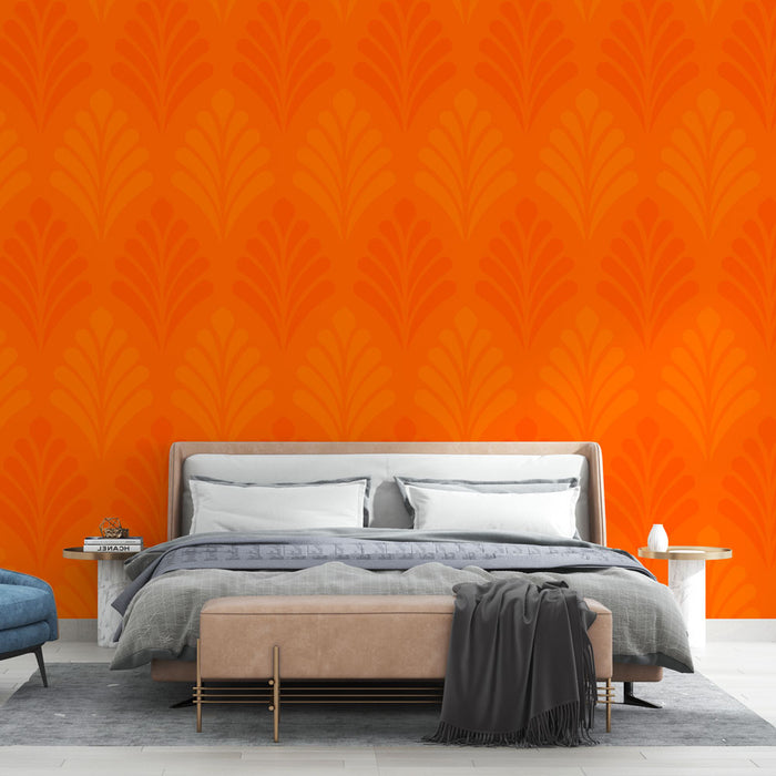 Papier peint motif floral | Orange éclatant