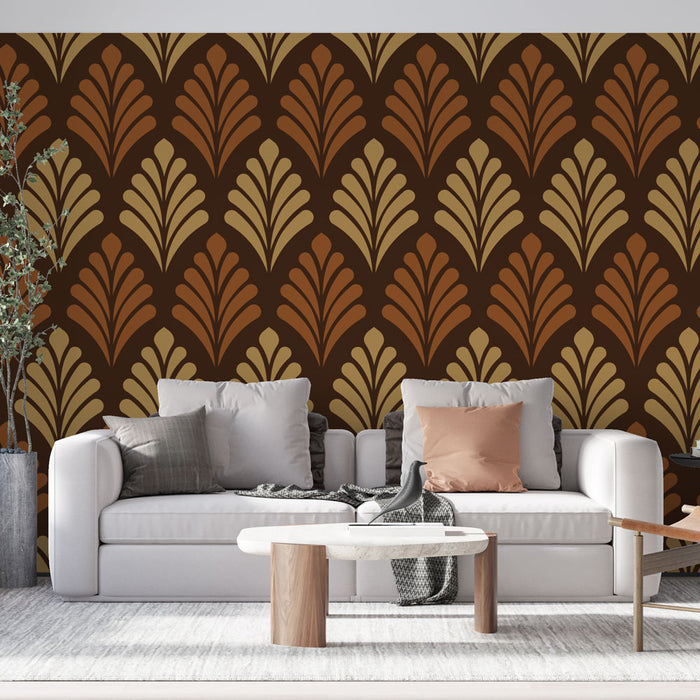 Papier peint marron et beige avec motif art déco pour salon élégant