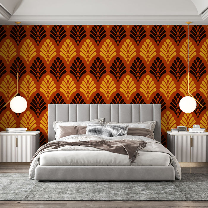 Papier peint rétro | Motif art déco orange et noir