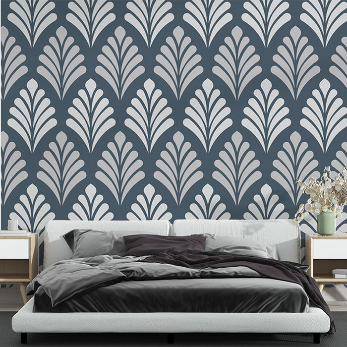 Papier peint floral | Motif Art Déco gris et bleu