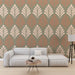 Papier peint vert et beige avec motifs art déco pour salon moderne