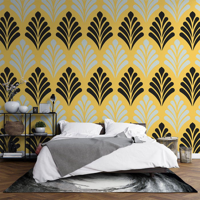 Papier peint motif rétro | Jaune et Noir