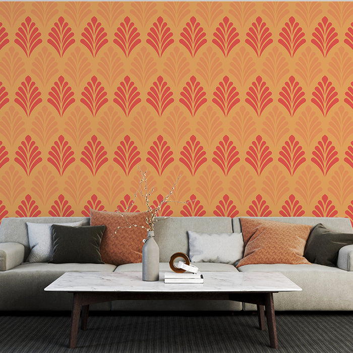 Papier peint en motif floral | Orange et Rouge