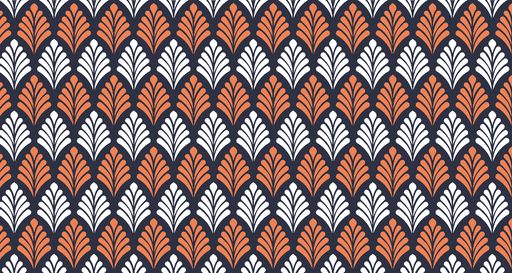 Papier peint Art déco Motif géométrique orange et blanc sur fond noir