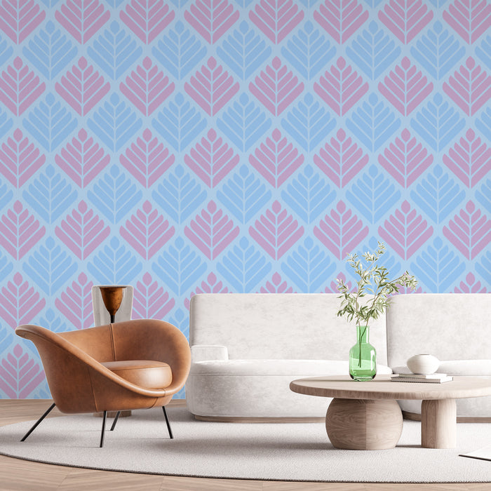 Papier peint motif géométrique | Bleu et rose pastel