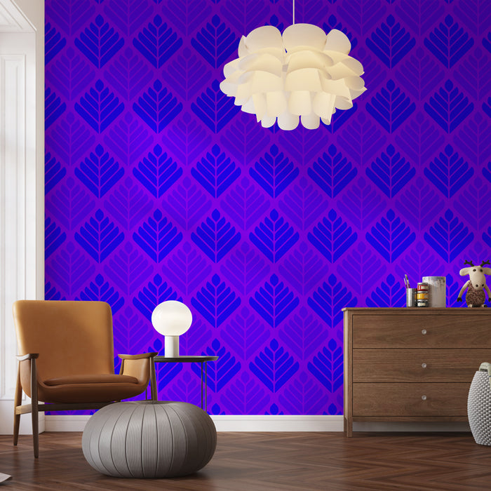 Papier peint motif feuille | Violet et Bleu