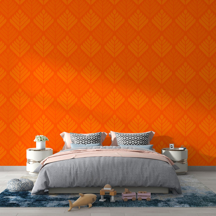 Papier peint géométrique | Feuilles orange vibrantes