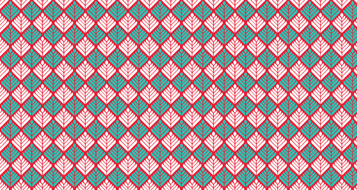 Papier peint géométrique Motif feuilles en rouge et turquoise