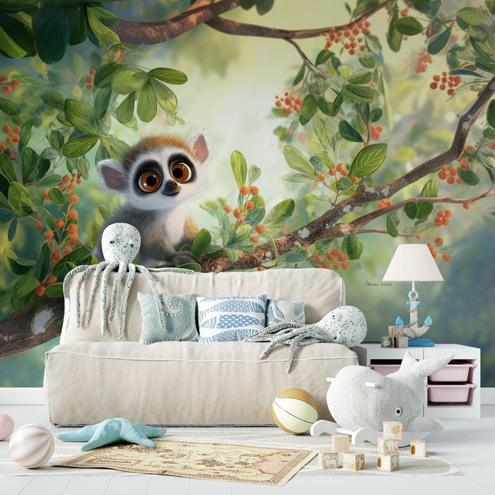 Papier peint petit lémurien | Ambiance naturelle et enchanteresse