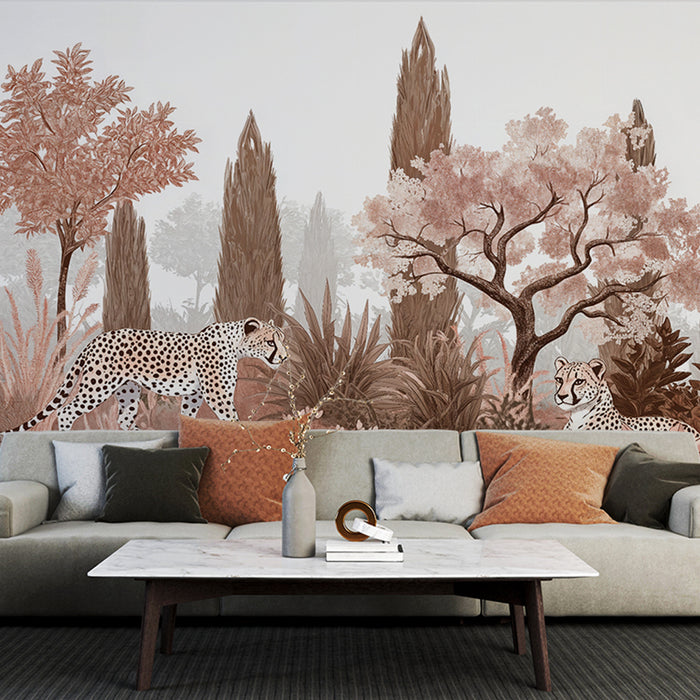 Papier peint Jungle Féline | Design Élégant en Tons Sépia