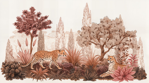 Papier peint jungle Illustration léopard et végétation