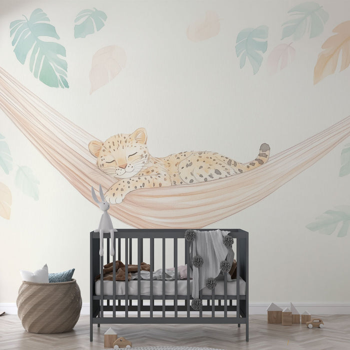 Papier peint jungle | Léopard sur hamac
