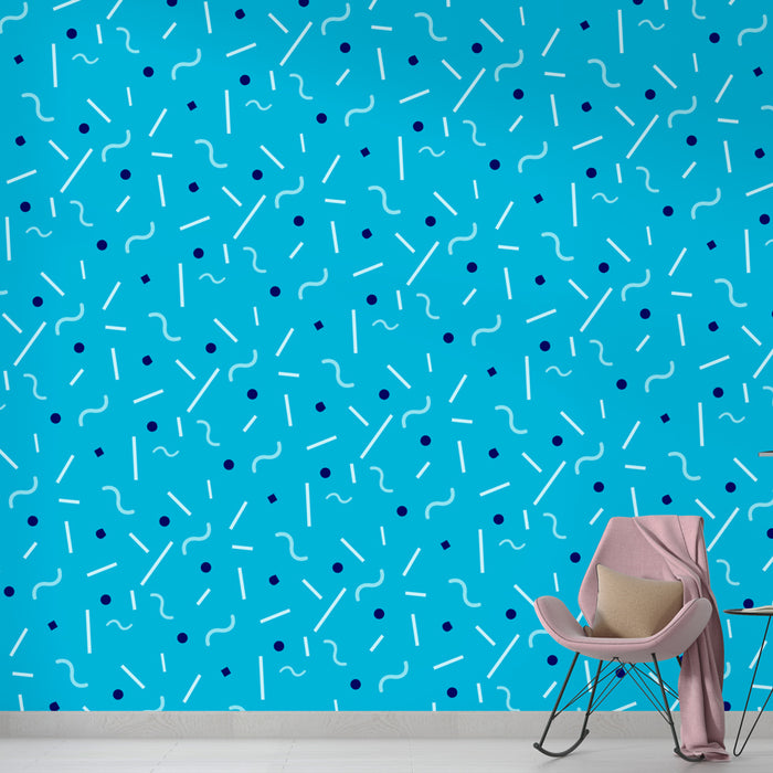 Papier peint bleu avec motifs abstraits blancs et bleus pour décoration murale moderne