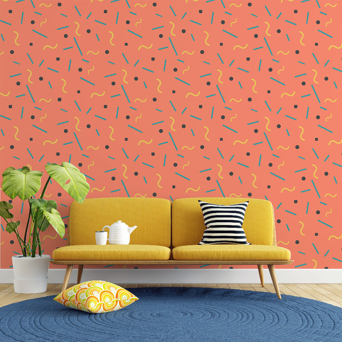 Papier peint motifs rétro | Design ludique et coloré