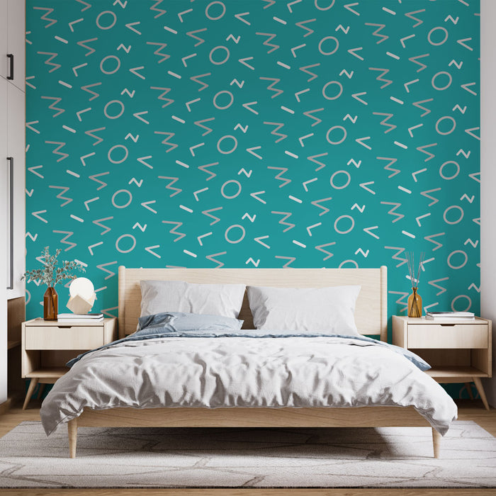 Papier peint géométrique | Motifs abstraits sur fond turquoise