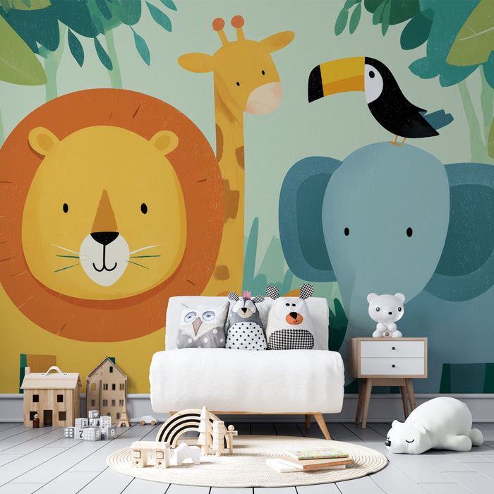 Papier peint animaux de la jungle | Décor ludique pour enfants