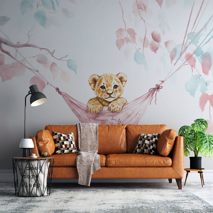 Papier peint lionceau | Illustration douce et colorée