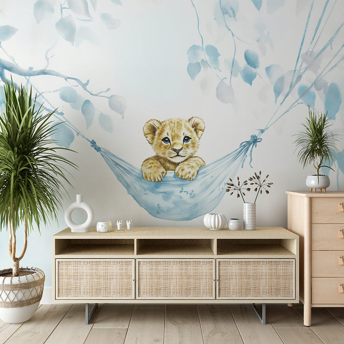 Papier peint lionceau | Aquarelle douce et rêveuse