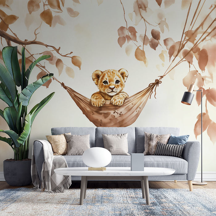 Papier peint lionceau | Mignon et artistique pour chambre d'enfant