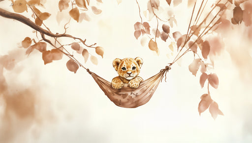 Papier peint lionceau Bébé lion dans un hamac