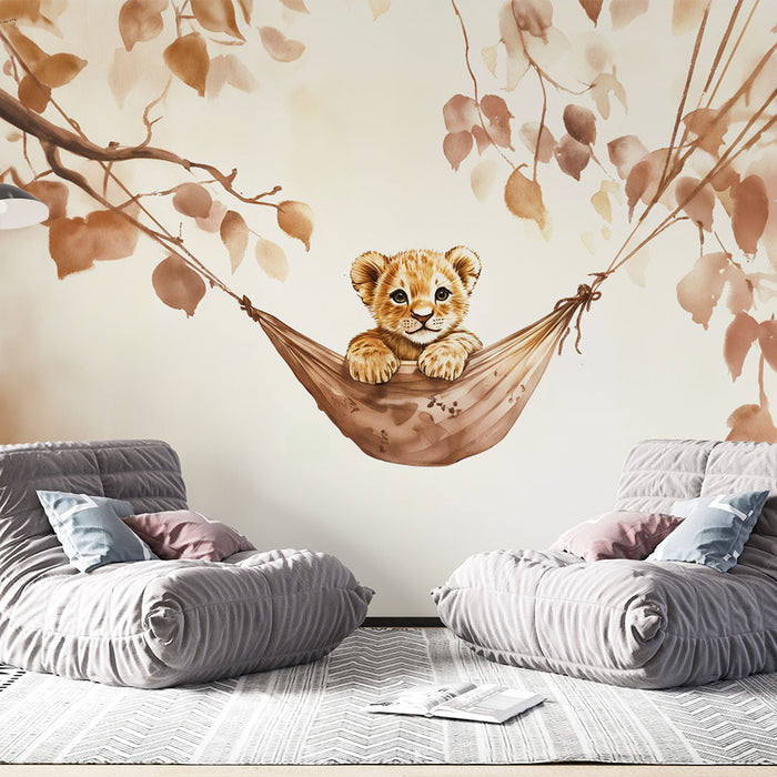 Papier peint lionceau | Bébé lion dans un hamac