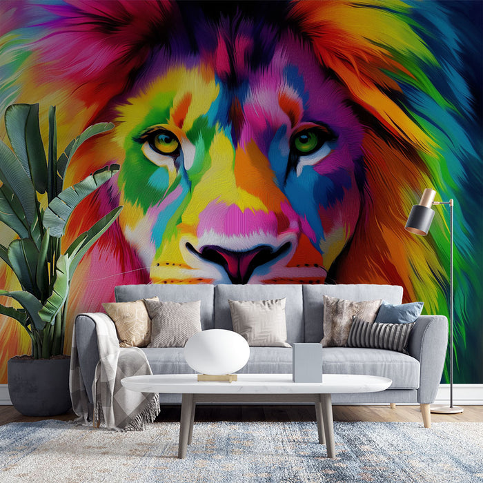 Papier peint lion | Art coloré et vibrant